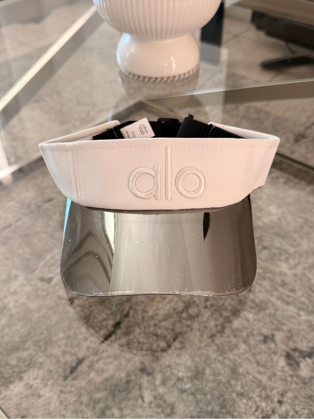 ALO Yoga White Visor with Mirrored Silver Shield